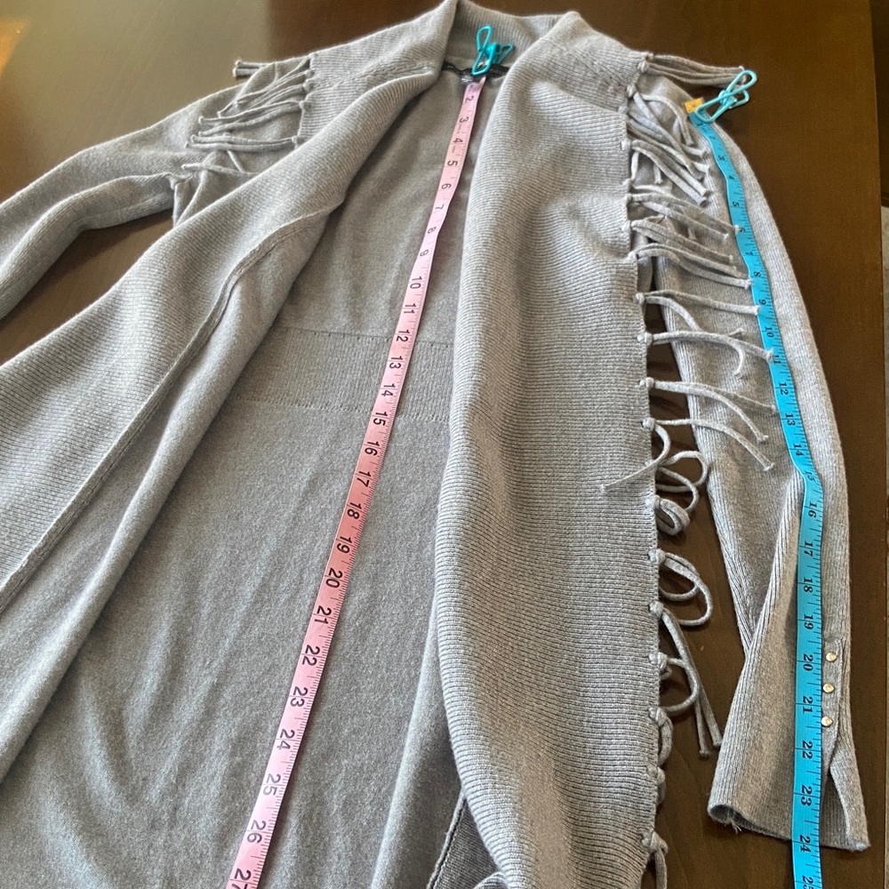 White House Black Market Gray Fringe Cardigan, size Small - Picture 10 of 15